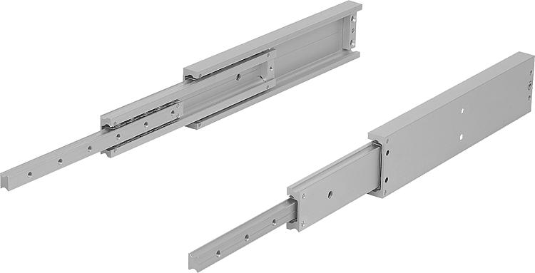 Telescopic slides, aluminium, side mounting, full extension, load capacity up to 300 kg
